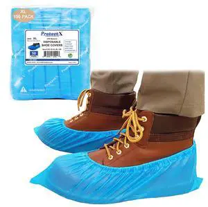 Disposable Shoe & Boot Covers, XL Extra Large, 100-pack (50 pairs), Waterproof, Slip Resistant, Durable CPE plastic, Fits up to Mens 14 US Size and All Womens US Size Shoes Disposable Shoe & Boot Covers, XL Extra Large, 100-pack (50 pairs), Waterproof, Slip Resistant, Durable CPE plastic, Fits up to Mens 14 US Size and All Womens US Size Shoes
