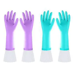 Reusable Long Dishwashing Cleaning Gloves with Latex Free, Long Cuff,Cotton Lining,Kitchen Gloves 2 Pairs,Purple+Blue Medium Reusable Long Dishwashing Cleaning Gloves with Latex Free, Long Cuff,Cotton Lining,Kitchen Gloves 2 Pairs,Purple+Blue Medium