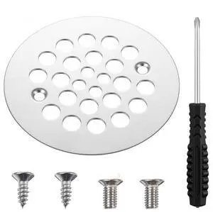 4-1/4 OD Shower Drain Cover Replacement Round Screw-in Floor Drain Screen Strainer with Screws 4-1/4 OD Shower Drain Cover Replacement Round Screw-in Floor Drain Screen Strainer with Screws
