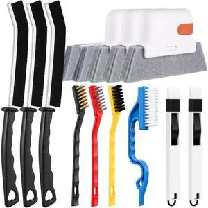 Window Track Cleaner Tools Set - 14 Pcs Window Groove Cleaning Brush Kit, Crevice Cleaning Brush for Sliding Door, Shutter, Sill, Tile Lines, Sink Window Track Cleaner Tools Set - 14 Pcs Window Groove Cleaning Brush Kit, Crevice Cleaning Brush for Sliding Door, Shutter, Sill, Tile Lines, Sink