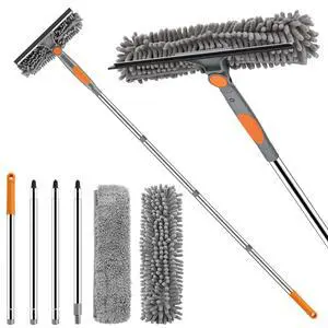 Window Squeegee with Extension Pole 2-in-1 Window Cleaning Kit Professional Window Cleaner Tool with Rotatable Head and 2 Scrubbers for Outdoor Indoor Car Windows Glass, Grey Orange Window Squeegee with Extension Pole 2-in-1 Window Cleaning Kit Professional Window Cleaner Tool with Rotatable Head and 2 Scrubbers for Outdoor Indoor Car Windows Glass, Grey Orange