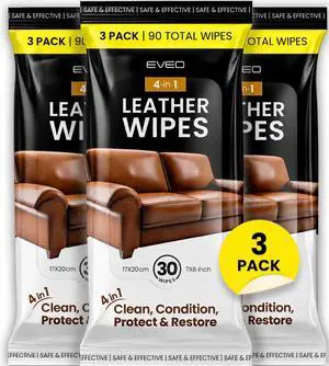 Leather Cleaner Wipes 4-in-1 Leather Cleaner and Conditioner for Furniture - Leather Couch Cleaner, Car, Shoes & Purses UV Protection, XL Moistened Wipes Restore & Protect 3 Pack (90 Total) Leather Cleaner Wipes 4-in-1 Leather Cleaner and Conditioner for Furniture - Leather Couch Cleaner, Car, Shoes & Purses UV Protection, XL Moistened Wipes Restore & Protect 3 Pack (90 Total)