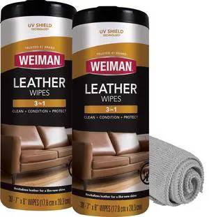 Leather Cleaner & Conditioner - Cleans, Restores & Protects Leather, UV Protection Prevent Cracking & Fading, For Car Seats, Sofas, Shoes, Bags & All Finished Leather Surfaces, 2 Pack, 60 Wipes Leather Cleaner & Conditioner - Cleans, Restores & Protects Leather, UV Protection Prevent Cracking & Fading, For Car Seats, Sofas, Shoes, Bags & All Finished Leather Surfaces, 2 Pack, 60 Wipes