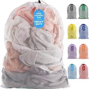 Mesh Laundry Bag, Extra Large 24" x 36" Heavy Duty, Machine Washable, Secure Drawstring Closure, Durable Mesh for Delicates, Travel, College Dorm, Storage, White Mesh Laundry Bag, Extra Large 24" x 36" Heavy Duty, Machine Washable, Secure Drawstring Closure, Durable Mesh for Delicates, Travel, College Dorm, Storage, White