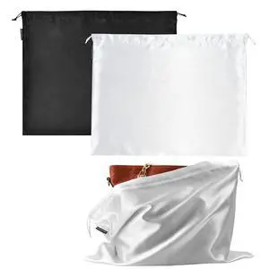 2 PCS Dust Cover Storage Bags Dust Bags for Handbags Large, Silk Drawstring Purse Storage Bag for Handbags Purses, Shoe Boots, Travel Organizer (Black + White, 19.6 * 15.7 in) 2 PCS Dust Cover Storage Bags Dust Bags for Handbags Large, Silk Drawstring Purse Storage Bag for Handbags Purses, Shoe Boots, Travel Organizer (Black + White, 19.6 * 15.7 in)