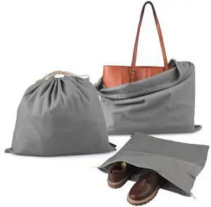 Dust Cover Storage Bags Purified 100% Cotton Flannel with Drawstring Pouch For Handbags Purses Pocketbooks Shoes Boots Set of 3 (Grey) Dust Cover Storage Bags Purified 100% Cotton Flannel with Drawstring Pouch For Handbags Purses Pocketbooks Shoes Boots Set of 3 (Grey)