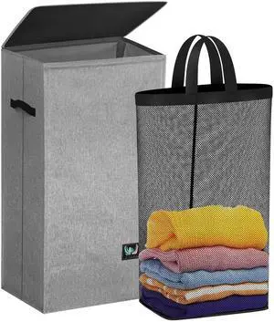 Laundry Hamper with Lid, Reinforced Sturdy Clothes Hamper with Anti-Puncture Base, Large Collapsible Laundry Basket with Removable Liner Bag, Tall Dirty Clothes Bin for Family, 100L Grey Laundry Hamper with Lid, Reinforced Sturdy Clothes Hamper with Anti-Puncture Base, Large Collapsible Laundry Basket with Removable Liner Bag, Tall Dirty Clothes Bin for Family, 100L Grey