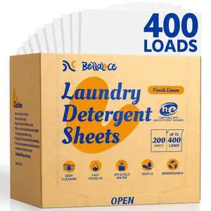 Laundry Detergent Sheets - Laundry Sheets, 400 Loads, Eco-Friendly, Plastic-Free, Fresh Linen Scent, Space Saving, Fast Dissolve & Hypoallergenic Laundry Detergent Sheets - Laundry Sheets, 400 Loads, Eco-Friendly, Plastic-Free, Fresh Linen Scent, Space Saving, Fast Dissolve & Hypoallergenic