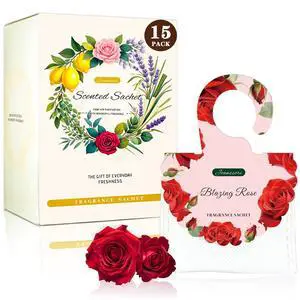 15 Packs Scented Sachets Bag for Drawers and Closets, Hanging Closet Freshener for Home Fragrance Sachet, Long-Lasting Drawer Deodorizer Smell Goods for House (Blazing Rose) 15 Packs Scented Sachets Bag for Drawers and Closets, Hanging Closet Freshener for Home Fragrance Sachet, Long-Lasting Drawer Deodorizer Smell Goods for House (Blazing Rose)
