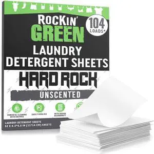 Hard Rock Travel Laundry Detergent Sheets for Hard Water - Mess-Free Laundry Sheet Detergent with Sodium Bicarbonate - Easily Dissolvable Laundry Soap Sheets (104 Loads, Unscented) Hard Rock Travel Laundry Detergent Sheets for Hard Water - Mess-Free Laundry Sheet Detergent with Sodium Bicarbonate - Easily Dissolvable Laundry Soap Sheets (104 Loads, Unscented)