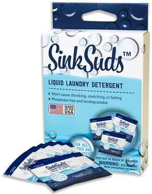 SinkSuds Laundry Detergent, Travel Size Liquid Soap, TSA Compliant, Safe For All Fabrics, 8 Packets (Packaging May Vary) SinkSuds Laundry Detergent, Travel Size Liquid Soap, TSA Compliant, Safe For All Fabrics, 8 Packets (Packaging May Vary)