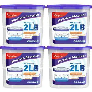 Moisture Absorber Buckets Large Capacity Dehumidifier and Humidity Absorber for Closet, Basement, Bathroom, RV, and Storage Areas, Lavender, 2 lbs, 4 Pack Moisture Absorber Buckets Large Capacity Dehumidifier and Humidity Absorber for Closet, Basement, Bathroom, RV, and Storage Areas, Lavender, 2 lbs, 4 Pack