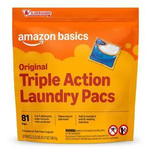 Laundry Detergent Pacs, Original Scent, 3-in-1 Triple Action Formula, Stain Remover, Color Protector, Works in All Temperatures, HE Compatible, 81 Count Laundry Detergent Pacs, Original Scent, 3-in-1 Triple Action Formula, Stain Remover, Color Protector, Works in All Temperatures, HE Compatible, 81 Count