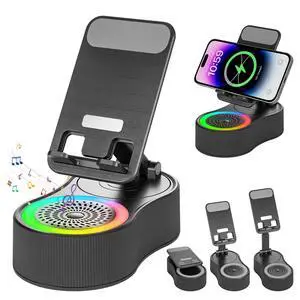 Cell Phone Stand with Bluetooth Speaker - Wireless Bluetooth Speaker with 360° Rotatable Phone Holder, Multifunctional Adjustable Stand with Charging Compatible with Tablet for Home Desk (Black) Cell Phone Stand with Bluetooth Speaker - Wireless Bluetooth Speaker with 360° Rotatable Phone Holder, Multifunctional Adjustable Stand with Charging Compatible with Tablet for Home Desk (Black)