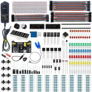 Upgraded Electronics Component Fun Kit Power Supply Module, Jumper Wire, 830 Breadboard, LED,Capacitor,Diode,Resistor,Transistor,Compatible Raspberry Pi, STM32 Upgraded Electronics Component Fun Kit Power Supply Module, Jumper Wire, 830 Breadboard, LED,Capacitor,Diode,Resistor,Transistor,Compatible Raspberry Pi, STM32
