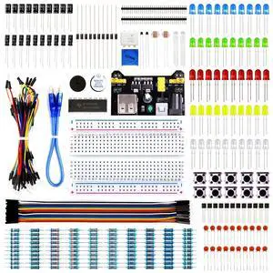 Electronics Basic Kit w/Power Supply Module, Breadboard, Jumper Wire, LED,Resistor, comes with more than 300pcs sensors and components for fun and simple electronic projects. Electronics Basic Kit w/Power Supply Module, Breadboard, Jumper Wire, LED,Resistor, comes with more than 300pcs sensors and components for fun and simple electronic projects.