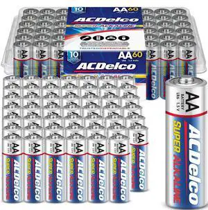ACDelco 60-Count Double AA Batteries, Maximum Power Super Alkaline Battery for Home and Office, 10-Year Shelf Life, Reclosable Packaging ACDelco 60-Count Double AA Batteries, Maximum Power Super Alkaline Battery for Home and Office, 10-Year Shelf Life, Reclosable Packaging