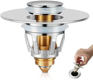 Bathroom Sink Stopper with Hair Catcher Universal Pop-Up Drain Strainer for 1.11.5 inch US Standard Sink Drain Holes, Anti-Clog Basin Stopper, Silver Bathroom Sink Stopper with Hair Catcher Universal Pop-Up Drain Strainer for 1.11.5 inch US Standard Sink Drain Holes, Anti-Clog Basin Stopper, Silver