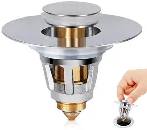All Brass Metal Sink Stopper with Hair Catcher | Universal Bathroom Drain Strainer | Anti Clog Filter Basket, Polished Chrome, Fit for 1.08-1.5 Inch Sink Drain Hole All Brass Metal Sink Stopper with Hair Catcher | Universal Bathroom Drain Strainer | Anti Clog Filter Basket, Polished Chrome, Fit for 1.08-1.5 Inch Sink Drain Hole