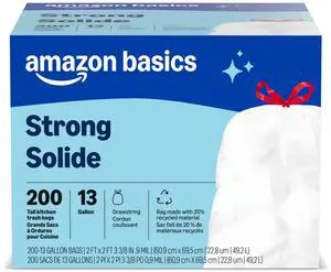 Trash Bags, Tall Kitchen Drawstring, Unscented, 13 Gallon, 200 Count, Pack of 1, Packaging May Vary Trash Bags, Tall Kitchen Drawstring, Unscented, 13 Gallon, 200 Count, Pack of 1, Packaging May Vary