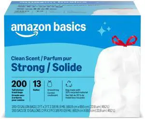 Scented Trash Bags, Tall Kitchen Drawstring, Clean Fresh Scent, 13 Gallon, 200 Count, Pack of 1, Packaging May Vary Scented Trash Bags, Tall Kitchen Drawstring, Clean Fresh Scent, 13 Gallon, 200 Count, Pack of 1, Packaging May Vary