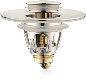 Universal Bathroom Sink Stopper - Bounce Wash Basin Drain Filter, Brushed Nickel Pop Up Drain Stopper, Bullet Core Push Type Sink Stopper, Sink Drain Plug with Anti-Clogging Strainer, for 1.1-1.5 inch Universal Bathroom Sink Stopper - Bounce Wash Basin Drain Filter, Brushed Nickel Pop Up Drain Stopper, Bullet Core Push Type Sink Stopper, Sink Drain Plug with Anti-Clogging Strainer, for 1.1-1.5 inch