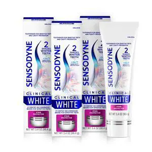 Clinical White Toothpaste Clinically Proven Whitening for Sensitive Teeth, Stain Protector, 3.4 oz x 3 Clinical White Toothpaste Clinically Proven Whitening for Sensitive Teeth, Stain Protector, 3.4 oz x 3