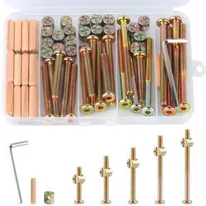 M6x40/50/60/70/80mm Crib Screws Assortment 20 Set Wooden Bed Hardware Kit M6x40/50/60/70/80mm Crib Screws Assortment 20 Set Wooden Bed Hardware Kit