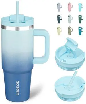 30 oz Insulated Tumbler with Handle & Straw, Stainless Steel 30 oz Insulated Tumbler with Handle & Straw, Stainless Steel