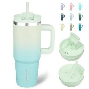 30 oz Insulated Tumbler with Handle & Straw, Stainless Steel 30 oz Insulated Tumbler with Handle & Straw, Stainless Steel