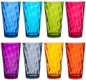 Optix Plastic Reusable Drinking Glasses (Set of 8) 20oz Water Cups in Jewel Tone Colors | BPA-Free Tumblers, Made in USA | Top-Rack Dishwasher Safe Optix Plastic Reusable Drinking Glasses (Set of 8) 20oz Water Cups in Jewel Tone Colors | BPA-Free Tumblers, Made in USA | Top-Rack Dishwasher Safe