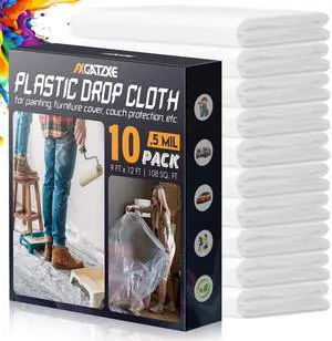 12 x 9 Ft Plastic Drop Cloths for Painting (10-Pack) 12 x 9 Ft Plastic Drop Cloths for Painting (10-Pack)
