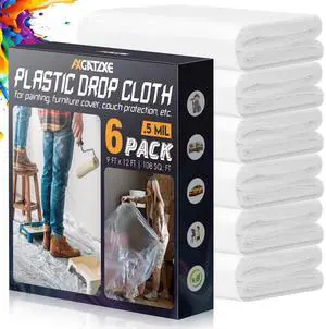 12 x 9 Ft Plastic Drop Cloths for Painting (6-Pack) 12 x 9 Ft Plastic Drop Cloths for Painting (6-Pack)