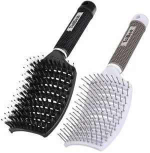 Boar Bristle Hair Brush Set - Dry/Wet Hair Brushes Detangler for Fine, Thick, Curly Hair - Curved and Vented Hair Brush for Women, Men or Kids Boar Bristle Hair Brush Set - Dry/Wet Hair Brushes Detangler for Fine, Thick, Curly Hair - Curved and Vented Hair Brush for Women, Men or Kids