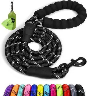 Rope Dog Leash for Medium Large Dogs, 6 FT Padded Handle, Black Rope Dog Leash for Medium Large Dogs, 6 FT Padded Handle, Black