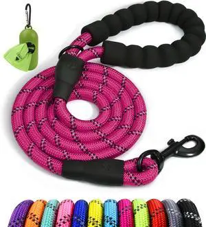 Rope Dog Leash for Medium Large Dogs, 6 FT Padded Handle, Hotpink Rope Dog Leash for Medium Large Dogs, 6 FT Padded Handle, Hotpink