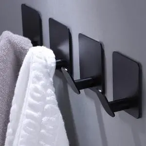 26lb Heavy Duty Adhesive Towel Hooks, No-Damage 4 Pack Matte Black 26lb Heavy Duty Adhesive Towel Hooks, No-Damage 4 Pack Matte Black