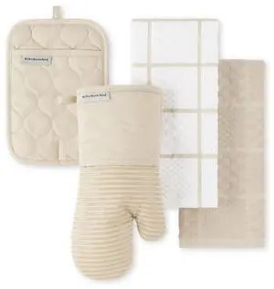 Quilted Cotton Terry Cloth Oven Mitt, Pot Holder, Kitchen Towel 4-Pack Set, Heat Resistant, Silicone Grip, 16"x26", 7"x13" & 7"x10", Milkshake Tan Quilted Cotton Terry Cloth Oven Mitt, Pot Holder, Kitchen Towel 4-Pack Set, Heat Resistant, Silicone Grip, 16"x26", 7"x13" & 7"x10", Milkshake Tan