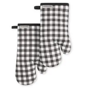 Gingham Oven Mitt 2-Pack Set, Matte Black, 7"x13" Gingham Oven Mitt 2-Pack Set, Matte Black, 7"x13"