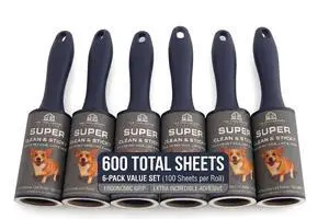 Extra Sticky Lint Roller, 6-Pack 600 Sheets, Pet Hair Extra Sticky Lint Roller, 6-Pack 600 Sheets, Pet Hair