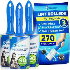 Extra Sticky Lint Roller Value Set 270 Sheets for Pet Hair Removal and Clothes, Dog and Cat Lint Remover, 3 Pack Extra Sticky Lint Roller Value Set 270 Sheets for Pet Hair Removal and Clothes, Dog and Cat Lint Remover, 3 Pack