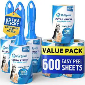 Extra Sticky Lint Roller Mega Value Set 600 Sheets for Pet Hair Removal, Dog and Cat Lint Remover 6 Pack Extra Sticky Lint Roller Mega Value Set 600 Sheets for Pet Hair Removal, Dog and Cat Lint Remover 6 Pack