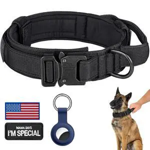 Tactical Dog Collar, Adjustable Military Training Nylon Dog Collar with Control Handle and Heavy Metal Buckle for Medium and Large Dogs, with Patches and Airtags Case (L, Black) Tactical Dog Collar, Adjustable Military Training Nylon Dog Collar with Control Handle and Heavy Metal Buckle for Medium and Large Dogs, with Patches and Airtags Case (L, Black)