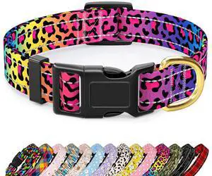 Reflective Dog Collar, Adjustable Puppy Collar, Neon Leopard, XS Reflective Dog Collar, Adjustable Puppy Collar, Neon Leopard, XS