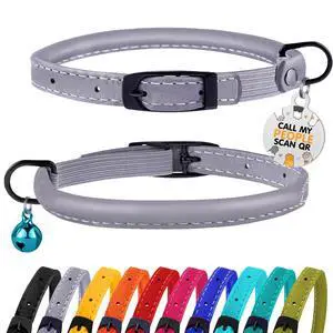Cat Collar with Bell Kitten Rolled Leather Collars Safety QR ID Name Tag (Smoke Grey) Cat Collar with Bell Kitten Rolled Leather Collars Safety QR ID Name Tag (Smoke Grey)