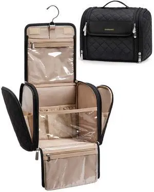 Makeup Bag for Women with Hanging Hook - Portable Cosmetic Case, Large Capacity Door Room Essentials Travel Organizer for Full Sized Cosmetics and Toiletries, Black Makeup Bag for Women with Hanging Hook - Portable Cosmetic Case, Large Capacity Door Room Essentials Travel Organizer for Full Sized Cosmetics and Toiletries, Black