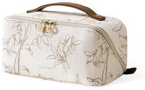Travel Makeup Bag, Floral Cosmetic Bag for Women, Beige, Medium Travel Makeup Bag, Floral Cosmetic Bag for Women, Beige, Medium