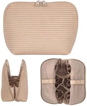 Travel Makeup Bag for Women, Waterproof Stand Up Cosmetic Bag with Brush Holders, Organizer Bag with Compartments, Fold-Down Design for Skincare, Toiletries & Essentials (Camel, Medium) Travel Makeup Bag for Women, Waterproof Stand Up Cosmetic Bag with Brush Holders, Organizer Bag with Compartments, Fold-Down Design for Skincare, Toiletries & Essentials (Camel, Medium)