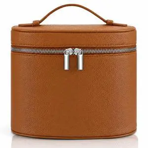 Makeup Bag Vanity Case Cosmetic Bag with Removable Divider Travel Toiletry Bag for Women Portable Make up Box Organizer, Brown Makeup Bag Vanity Case Cosmetic Bag with Removable Divider Travel Toiletry Bag for Women Portable Make up Box Organizer, Brown
