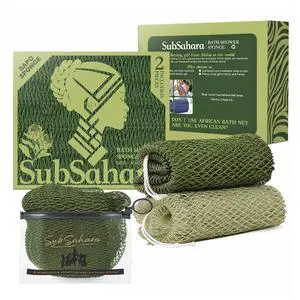 Authentic African Net Sponge, 2 Pack 45-Inch Exfoliating Bath Sponge and Shower Loofah for Body and Back, Quick-Dry Durable Knotted Mesh Scrubber (Olive Green & Light Green) Authentic African Net Sponge, 2 Pack 45-Inch Exfoliating Bath Sponge and Shower Loofah for Body and Back, Quick-Dry Durable Knotted Mesh Scrubber (Olive Green & Light Green)